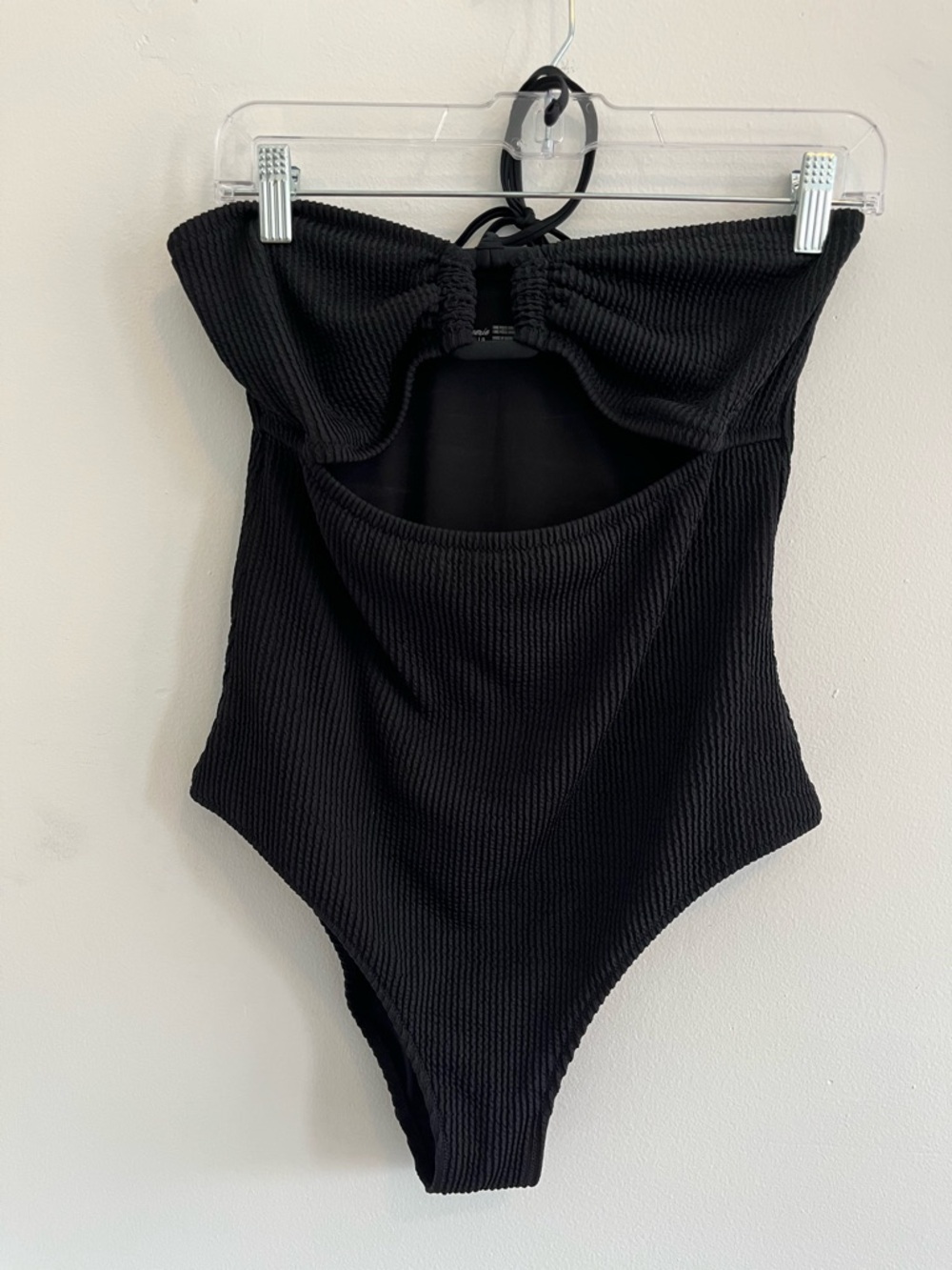 aerie Black Textured Strapless One-Piece